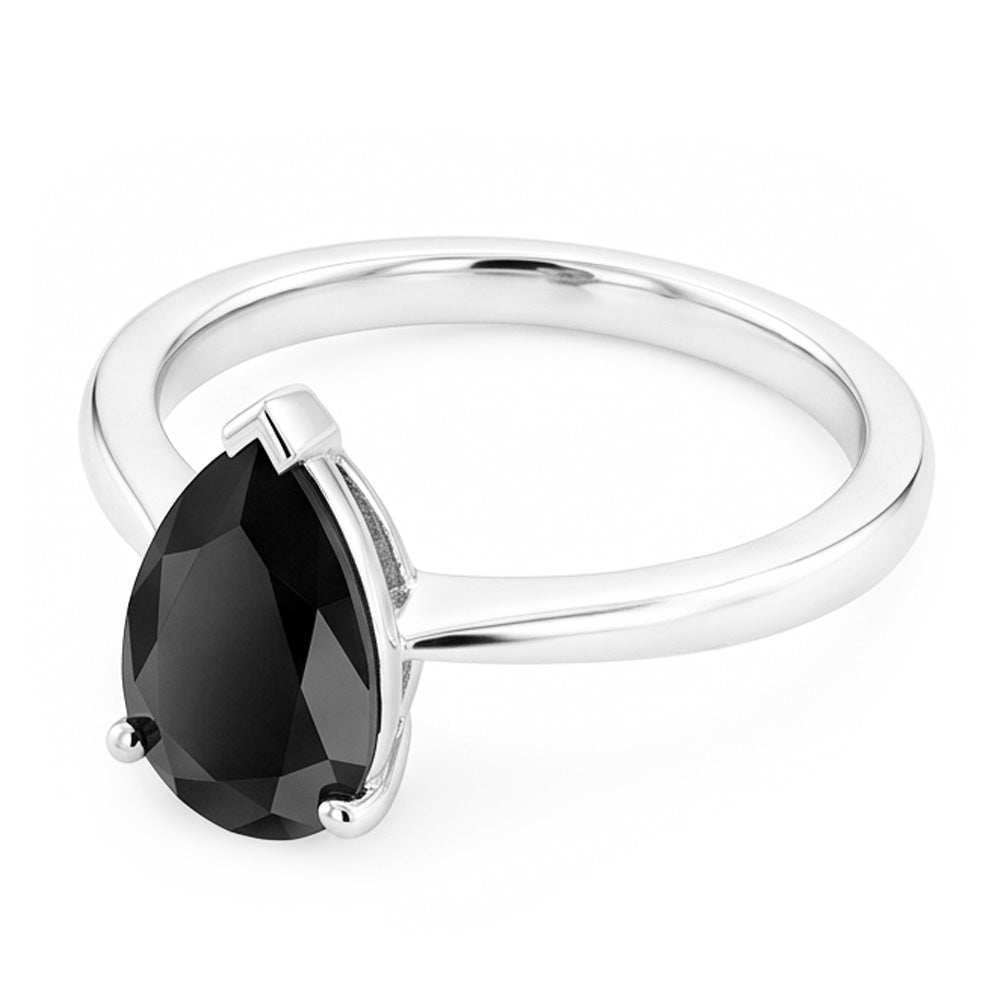 Schwarzer Verlobungsring 3,5 Karat Echter Tropfendiamant Solitär Schlicht 14 Karat Weißgold