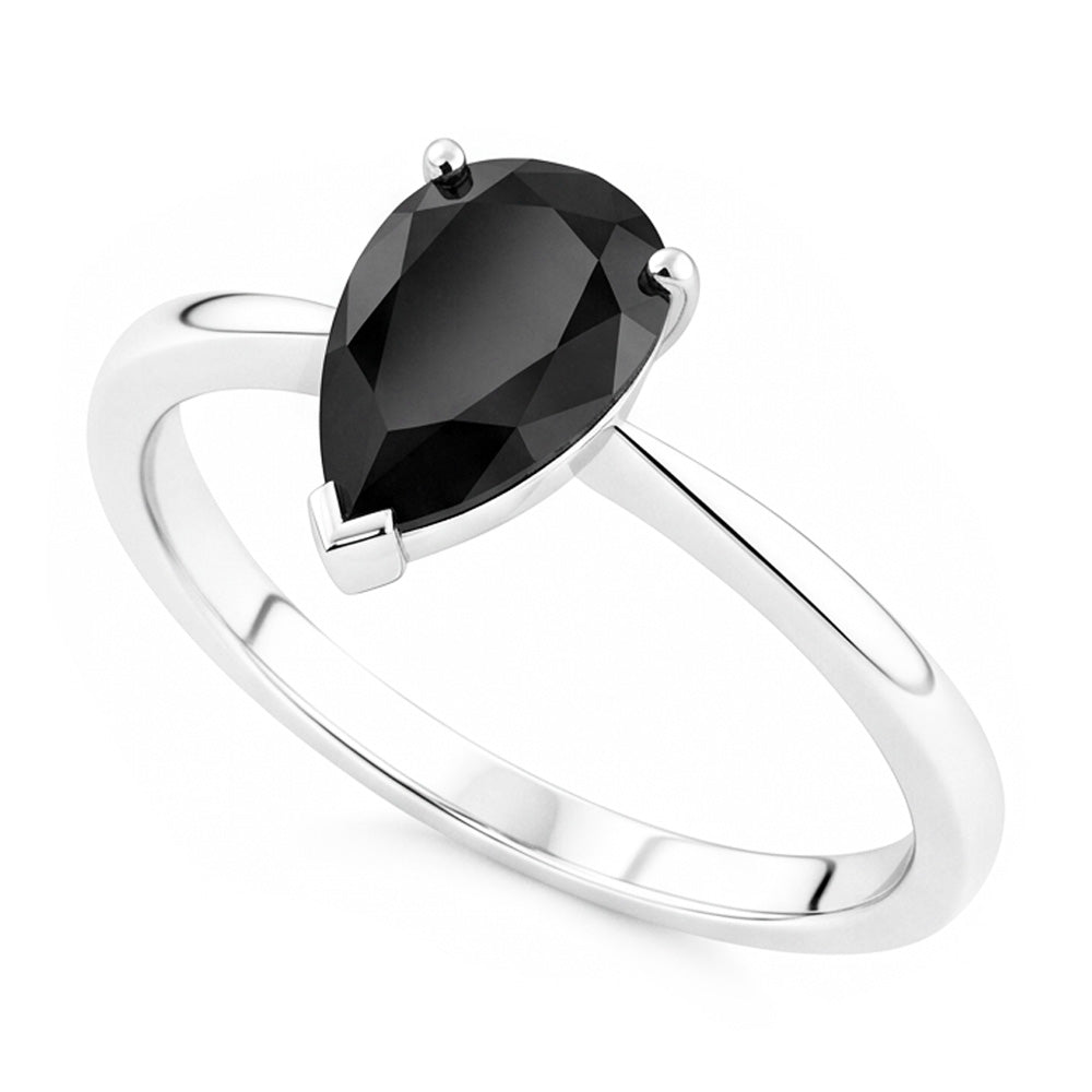 Schwarzer Verlobungsring 3,5 Karat Echter Tropfendiamant Solitär Schlicht 14 Karat Weißgold