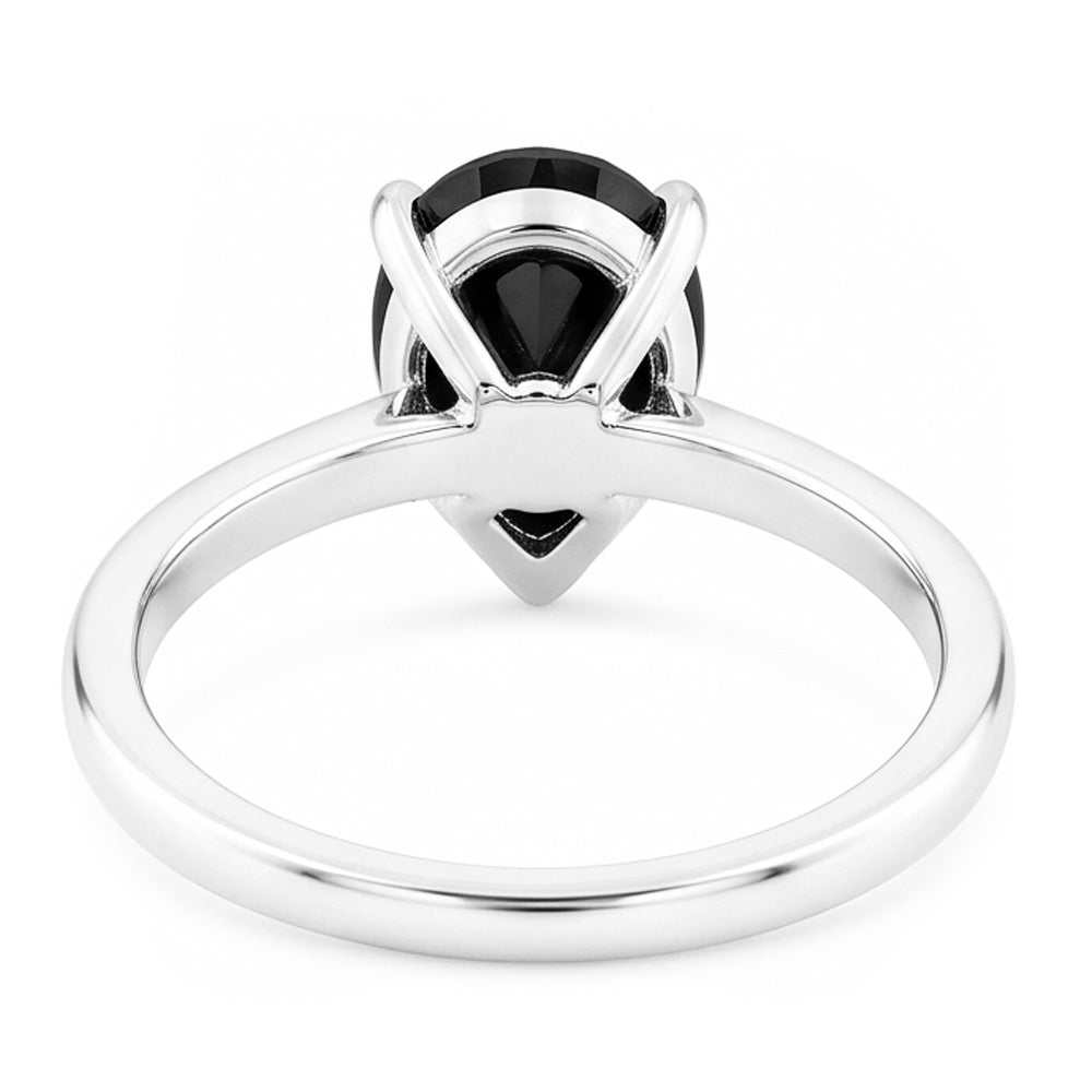 Schwarzer Verlobungsring 3,5 Karat Echter Tropfendiamant Solitär Schlicht 14 Karat Weißgold