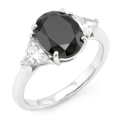 Schwarzer Verlobungsring für Damen 3,6 Karat natürlicher ovaler Diamant Trilliant Dreistein 14 Karat Weißgold