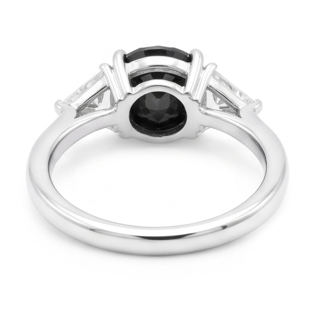 Schwarzer Verlobungsring für Damen 3,6 Karat natürlicher ovaler Diamant Trilliant Dreistein 14 Karat Weißgold