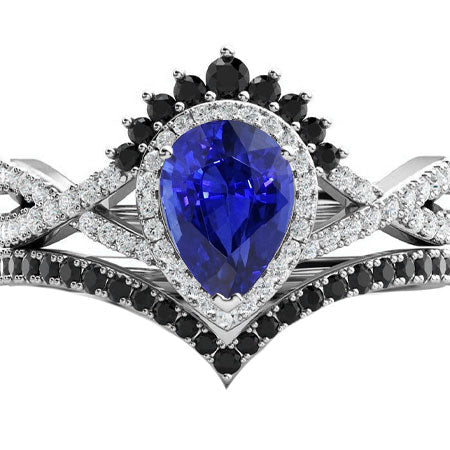 Farbstein-Ring 14K Weißgold mit Blauer Saphir – Hauptansicht