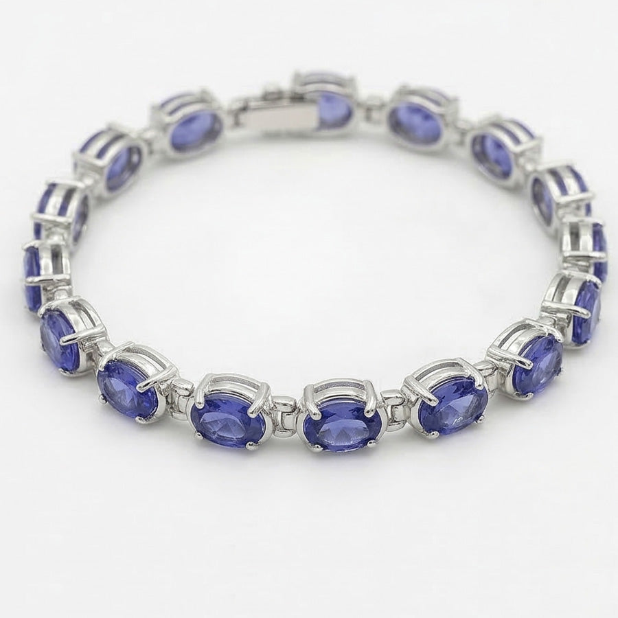 Blauer Saphir Diamant Tennisarmband Krappen Set 18 Karat Schmuck