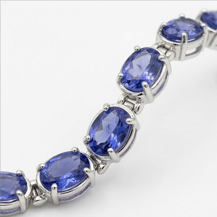 Blauer Saphir Diamant Tennisarmband Krappen Set 18 Karat Schmuck