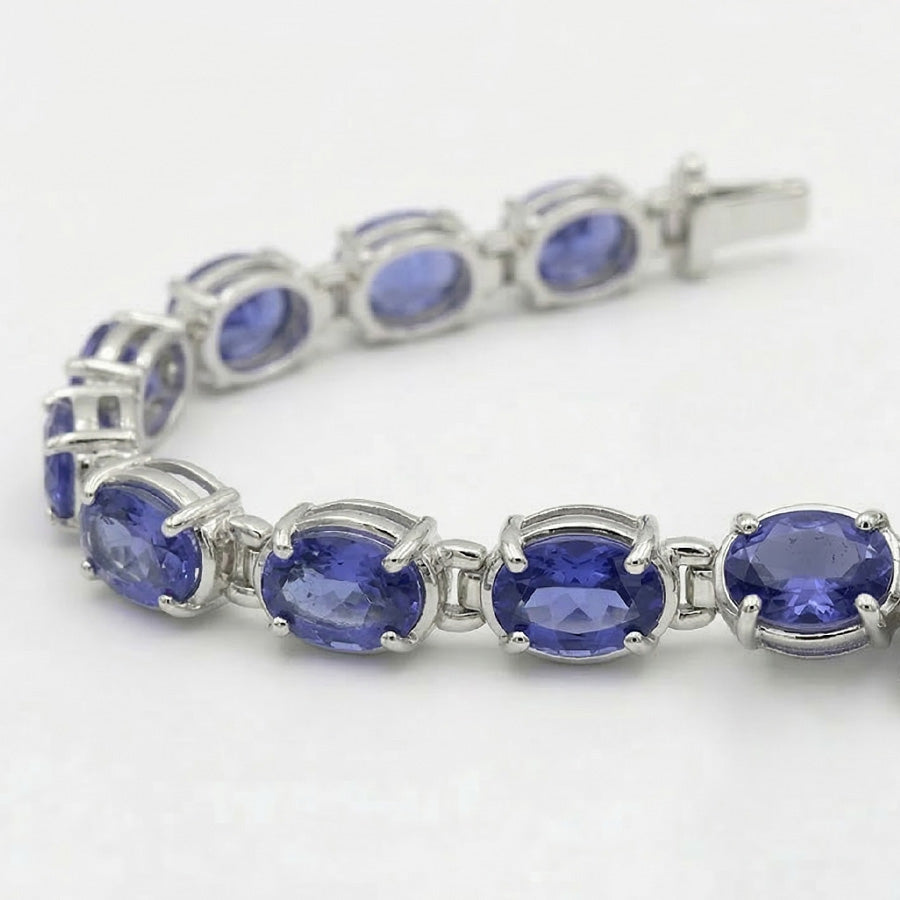 Blauer Saphir Diamant Tennisarmband Krappen Set 18 Karat Schmuck