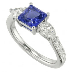 Blauer Saphir Edelstein Radiant Cut Ring Birne & Runde Natürlicher Diamant ( nicht im Labor gezüchtet )en 3 Karat
