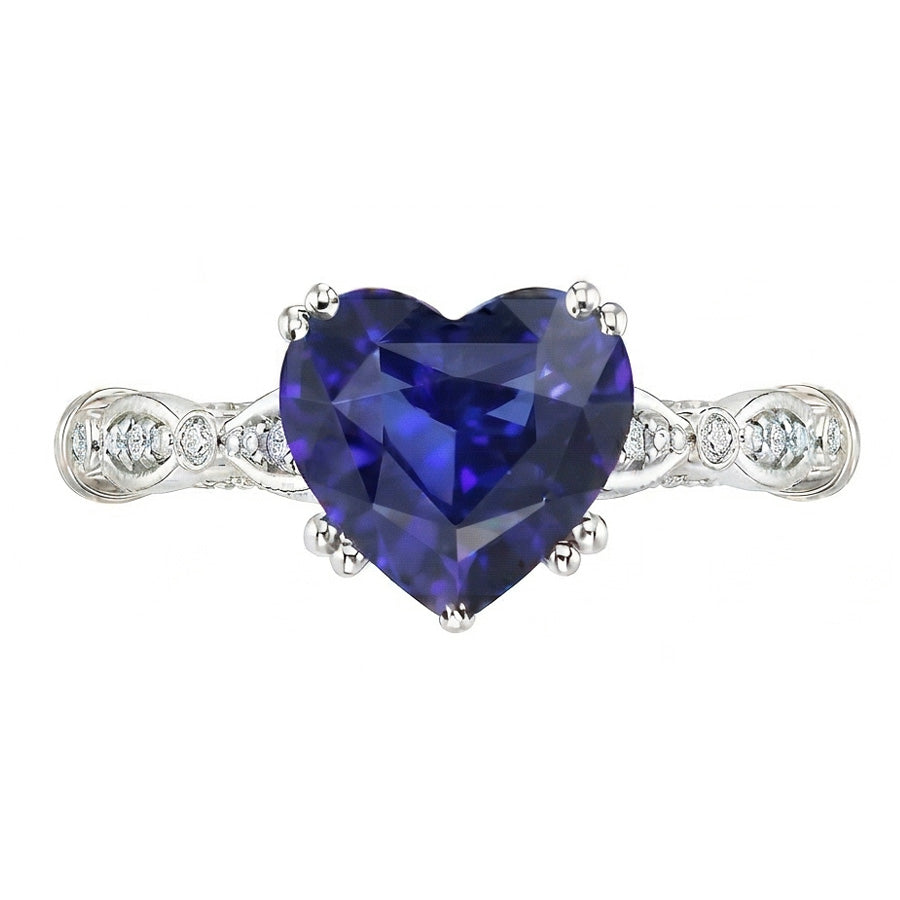 Blauer Saphir-Herz-Edelstein-Ring 2,50 Karat Antik-Stil Schmuck