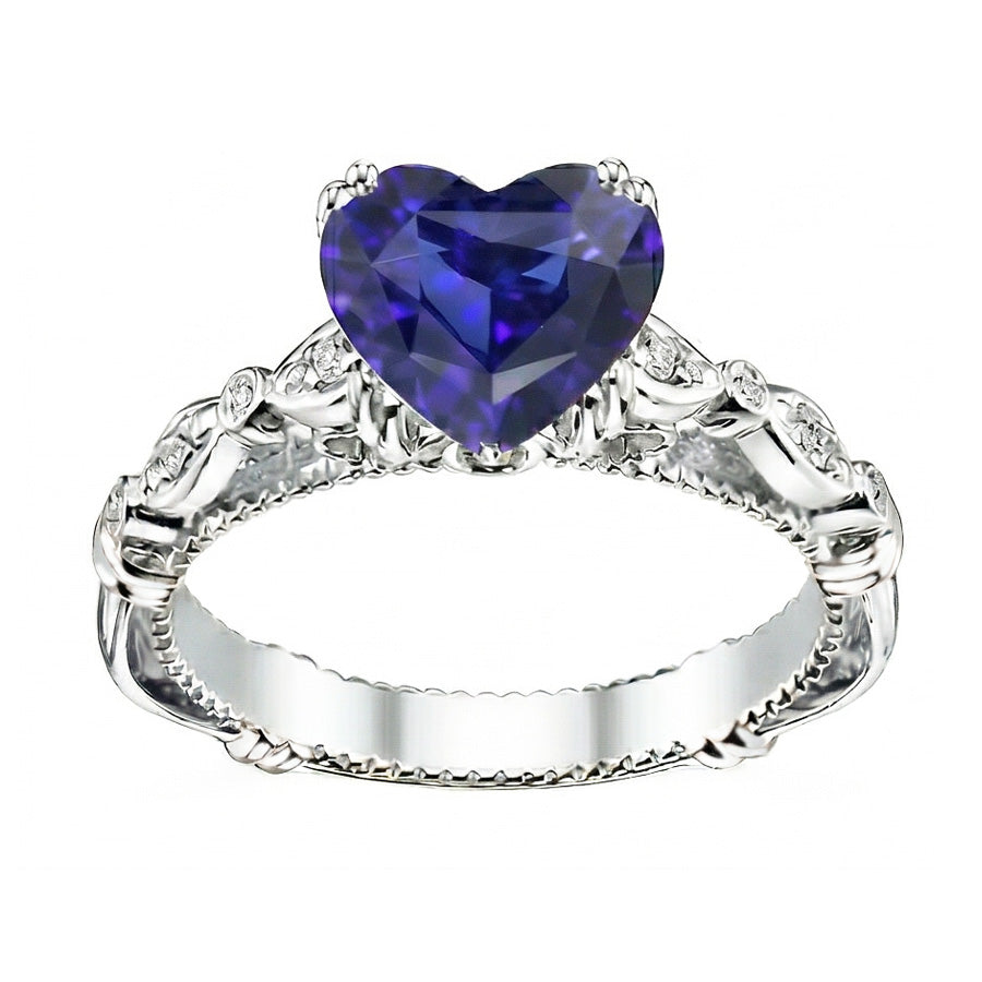 Blauer Saphir-Herz-Edelstein-Ring 2,50 Karat Antik-Stil Schmuck