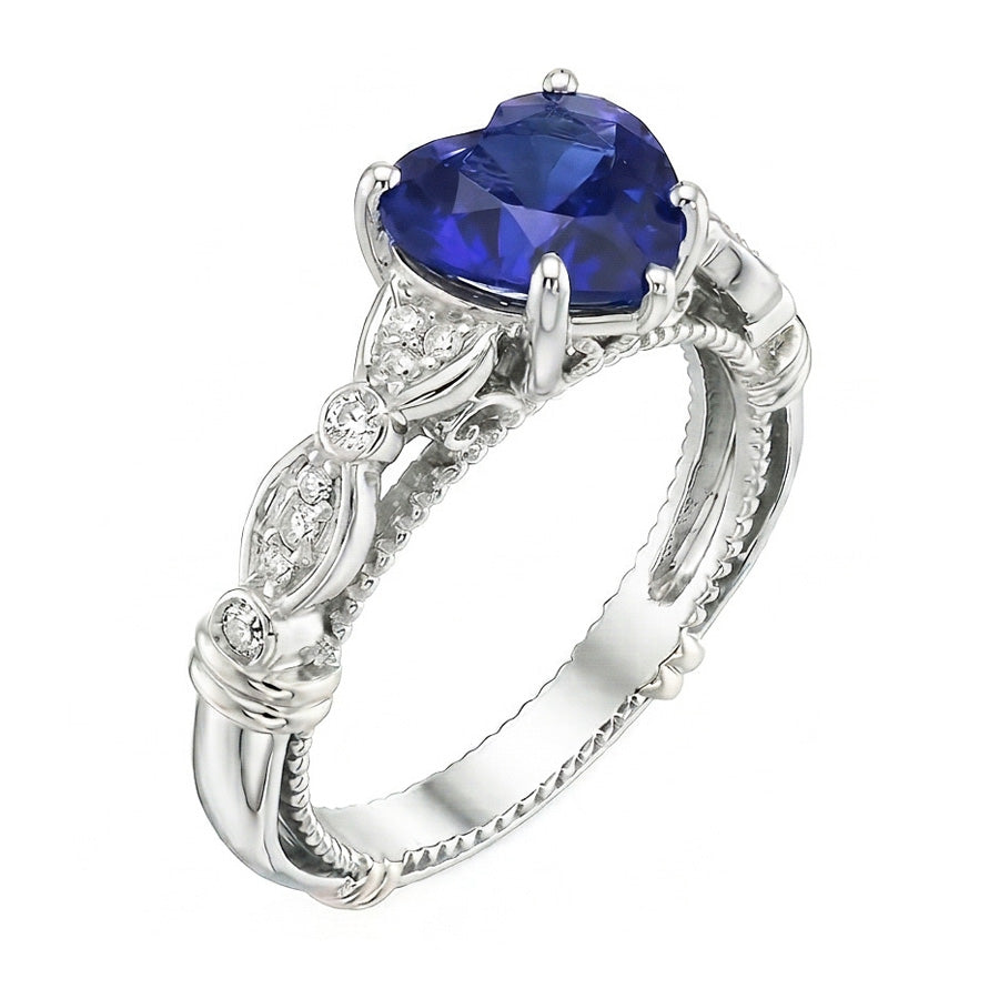 Blauer Saphir-Herz-Edelstein-Ring 2,50 Karat Antik-Stil Schmuck