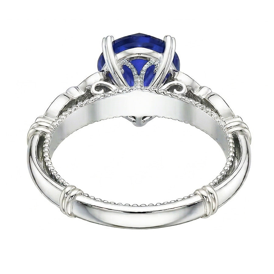 Blauer Saphir-Herz-Edelstein-Ring 2,50 Karat Antik-Stil Schmuck