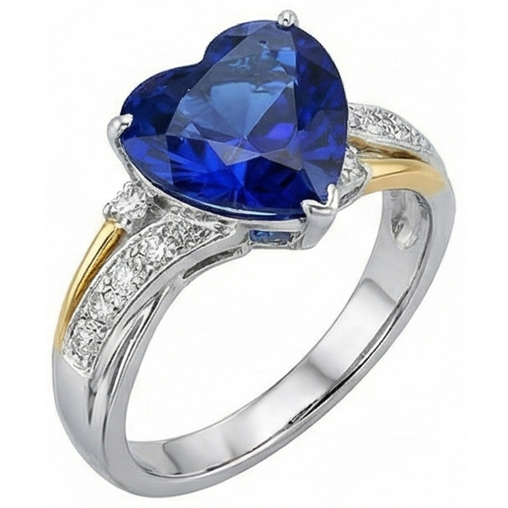 Blauer Saphir-Jubiläums-Herz-Natürlicher Diamant ( nicht im Labor gezüchtet )-Ring 3 Karat Damenschmuck
