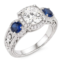 Blauer Saphir-Milligrain-Ring Antik-Muster 3 Karat