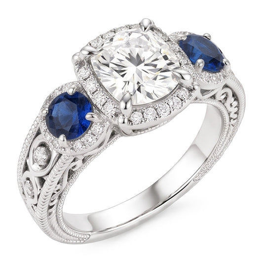 Blauer Saphir-Milligrain-Ring Antik-Muster 3 Karat