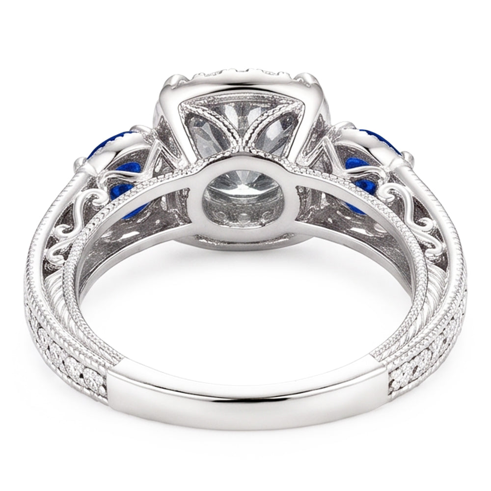 Blauer Saphir-Milligrain-Ring Antik-Muster 3 Karat