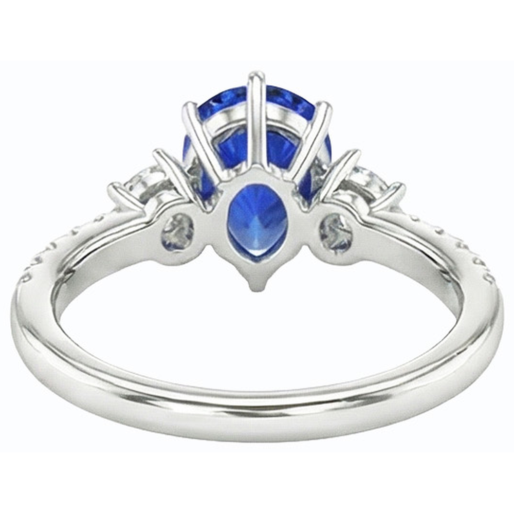 Blauer Saphir Ring SriLanka Drei Stein Natürlicher Diamant ( nicht im Labor gezüchtet ) Akzente Birne 3 Karat