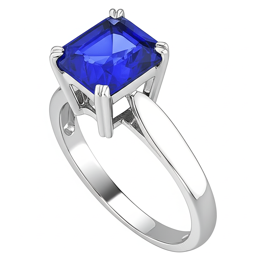 Blauer Saphir Solitaire Verlobungsring Smaragd 2 Karat Zinken-Set