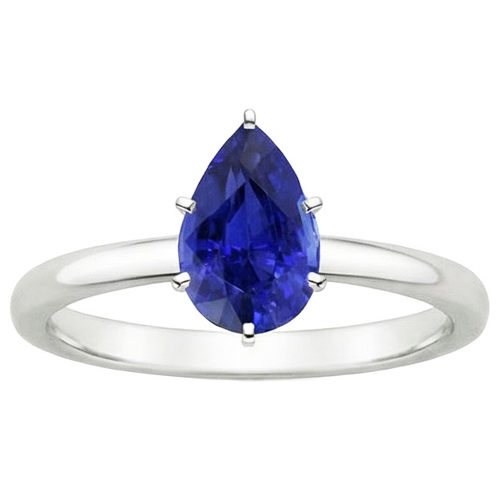 Blauer Saphir Solitärring 4 Karat Edelstein Weißgold 14K