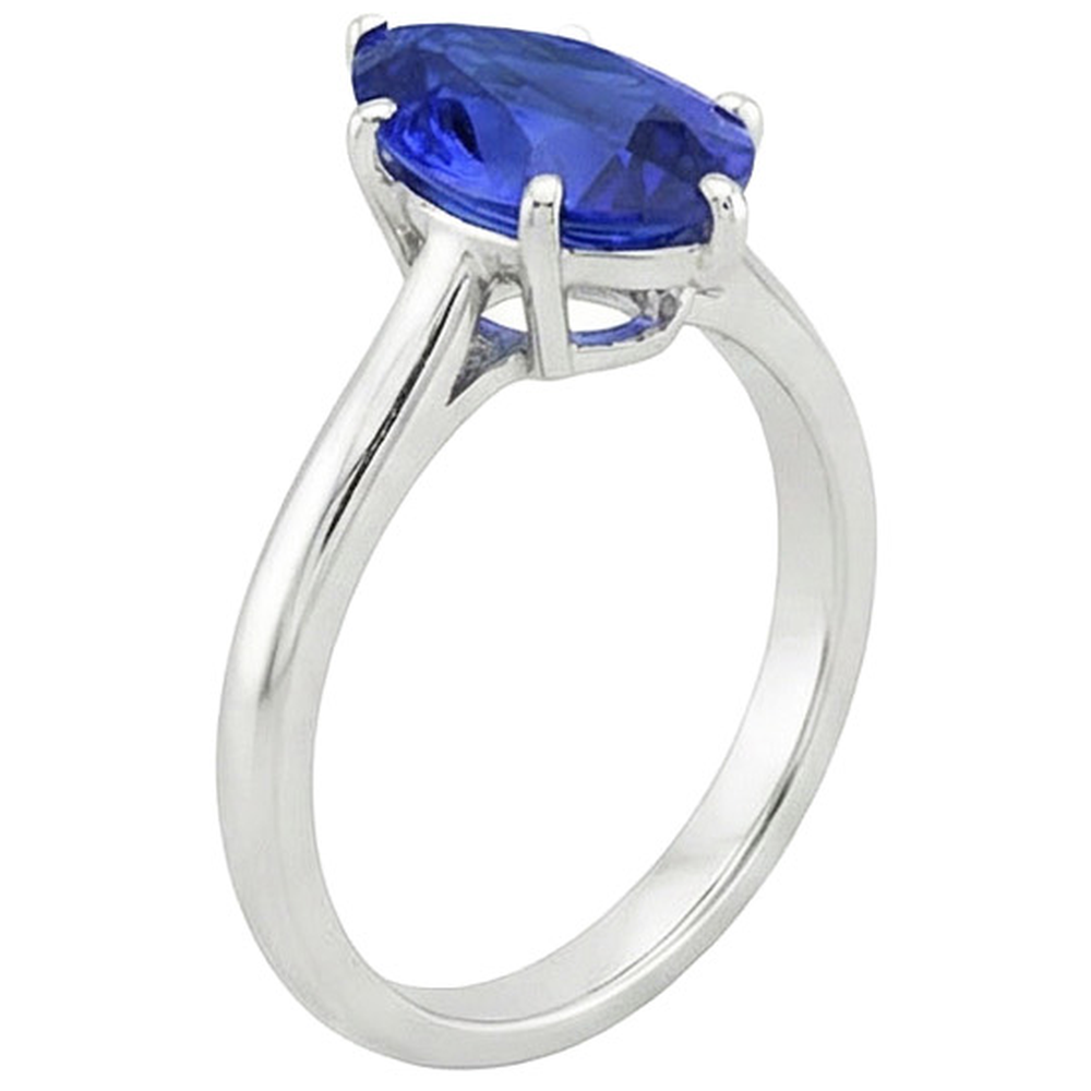 Blauer Saphir Solitärring 4 Karat Edelstein Weißgold 14K