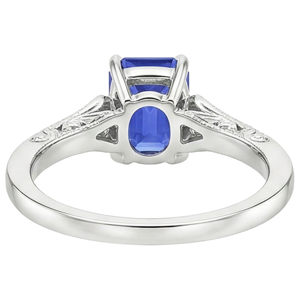 Blauer Saphir & Diamant 3 Steine Ring 3,25 Karat Smaragdschliff