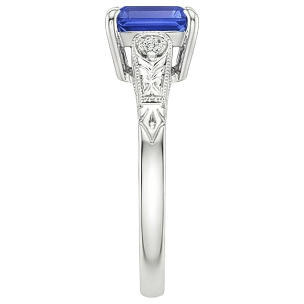 Blauer Saphir & Diamant 3 Steine Ring 3,25 Karat Smaragdschliff
