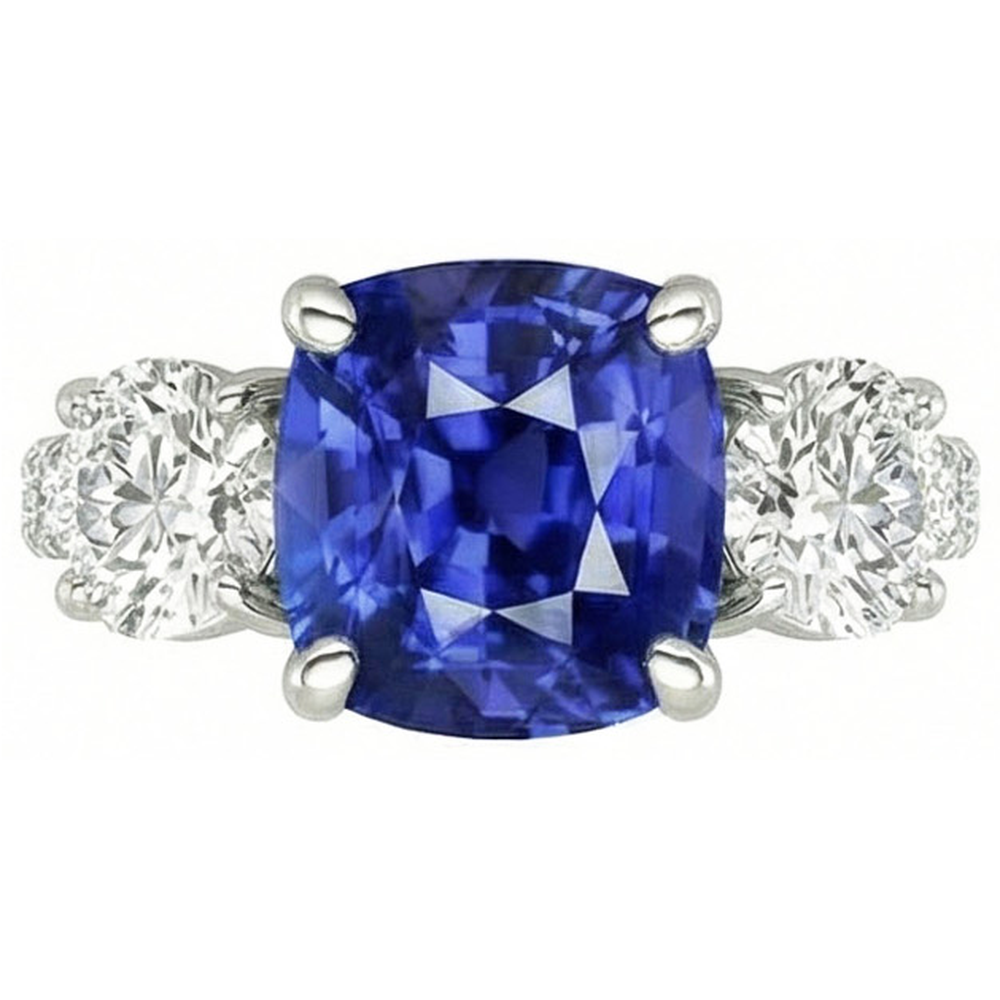 Blauer Saphir & Runder Diamant Ring 3,50 Karat 3 Steine Stil Schmuck
