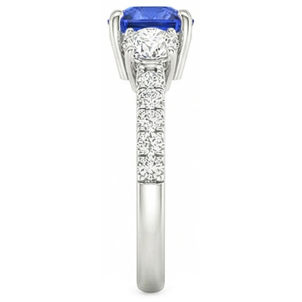 Blauer Saphir & Runder Diamant Ring 3,50 Karat 3 Steine Stil Schmuck