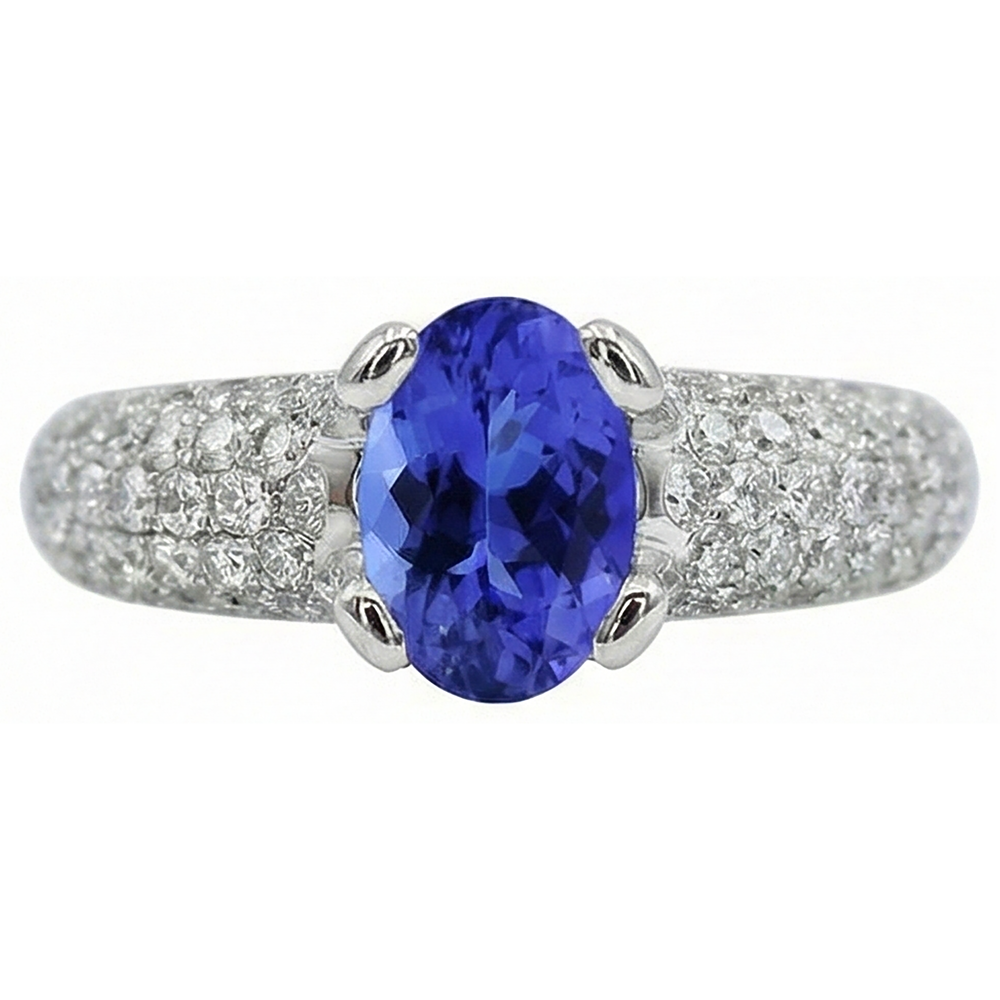 Blauer Tansanit-Edelstein-Diamant-Ring 2,5 Kt. Gold 14K