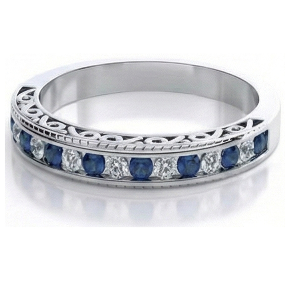 echter round saphir 3.40Karat memoire-ring Seitenansicht