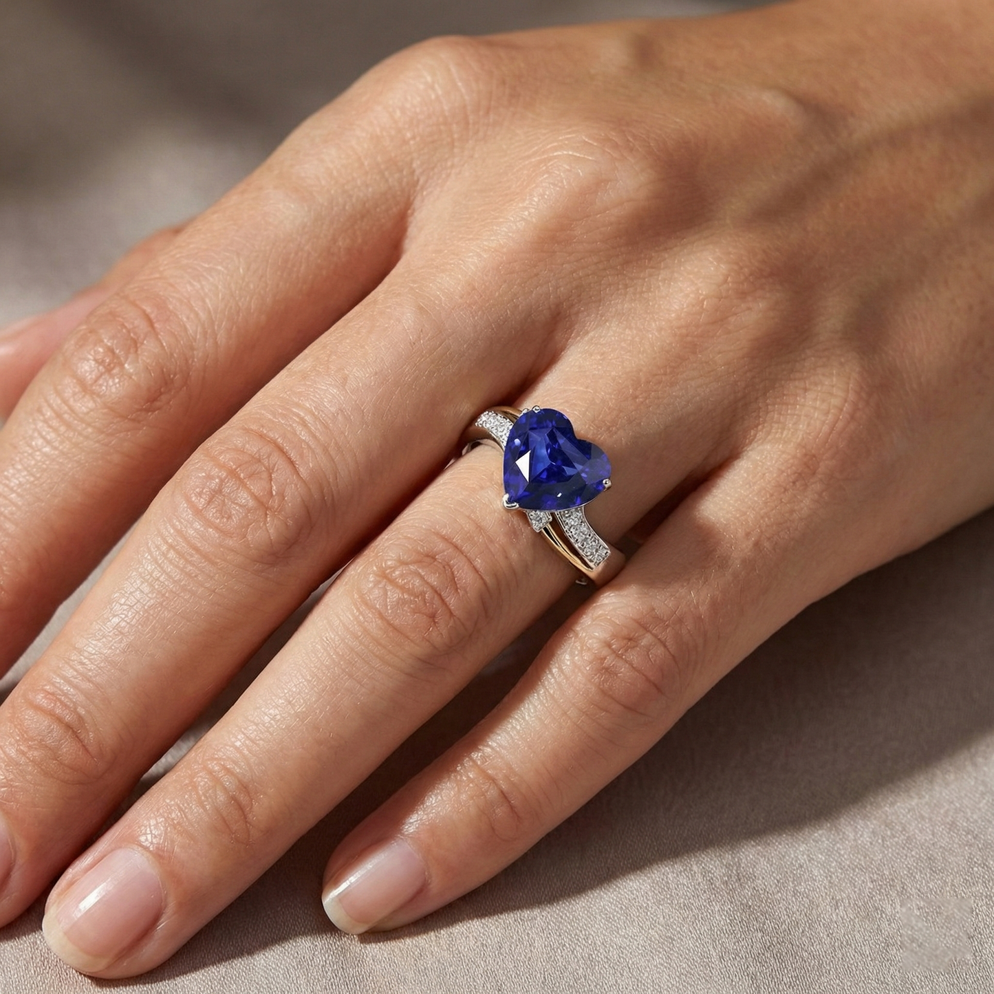 Blauer Saphir-Jubiläums-Herz-Natürlicher Diamant ( nicht im Labor gezüchtet )-Ring 3 Karat Damenschmuck