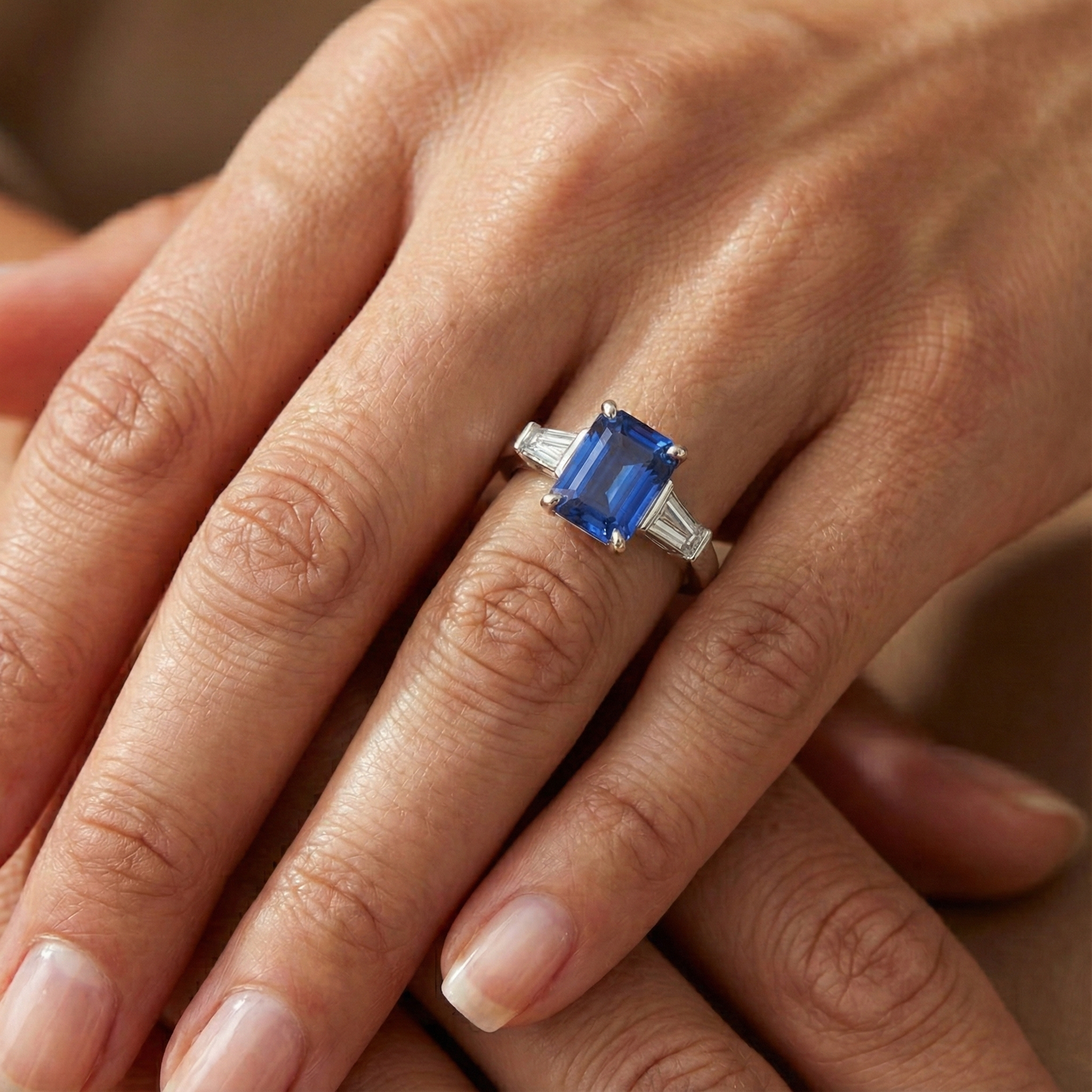 echter baguette diamant 3.50Karat ring auf Weiß