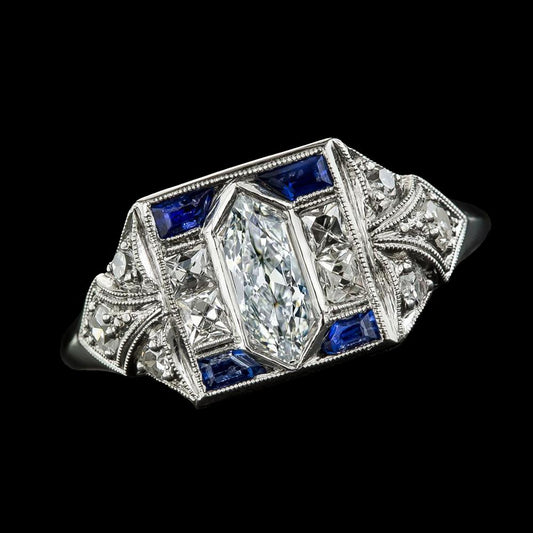 Blauer Saphir Princess Natürliche Diamant Special Cut alter Bergmann Ring 3.75 Karat