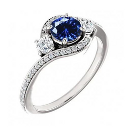 Blauer Ceylon Saphir Diamant Ring Weiß Gold 14K