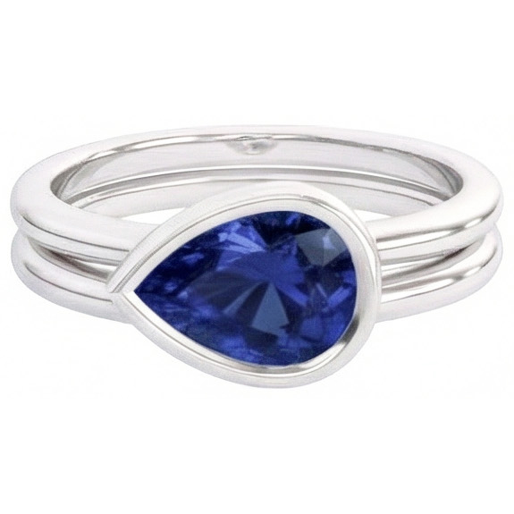 Birnen-Schliff Kornblumenblauer Saphir Ring in 14K Weißgold – Frontansicht