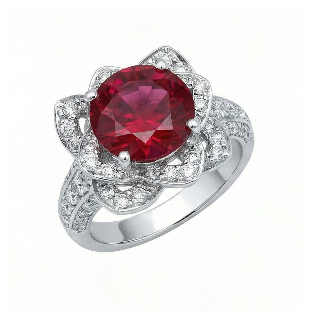 echter round rubin 2.51Karat ring Seitenansicht