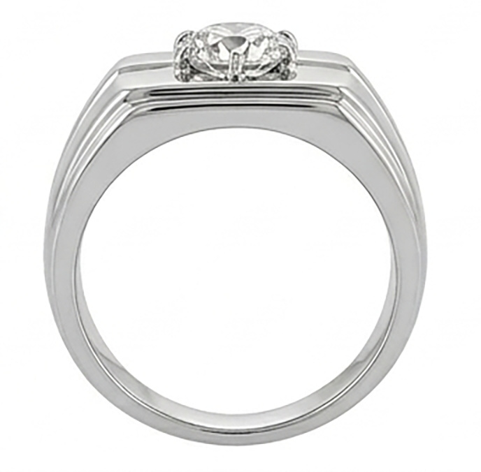 Brillant Antik-Kissen-Schliff Herren-Ring 2 Karat in 10K White