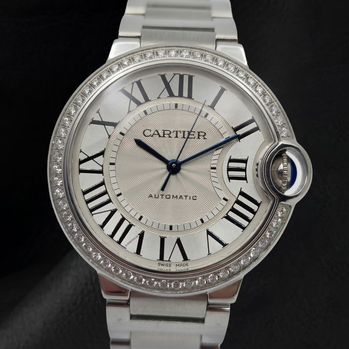 Cartier Ballon Bleu 36mm Silber Fabrikdiamant-Lünette