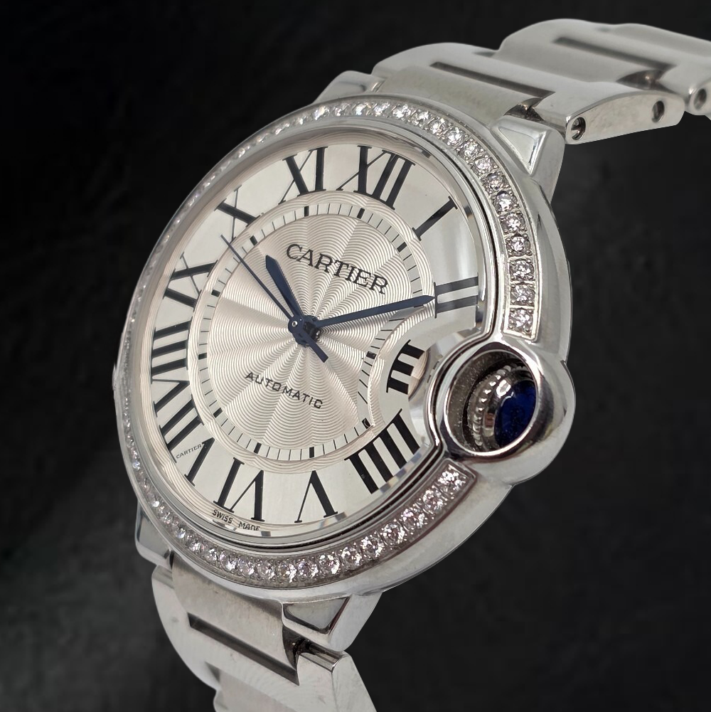 Cartier Ballon Bleu 36mm Silber Fabrikdiamant-Lünette