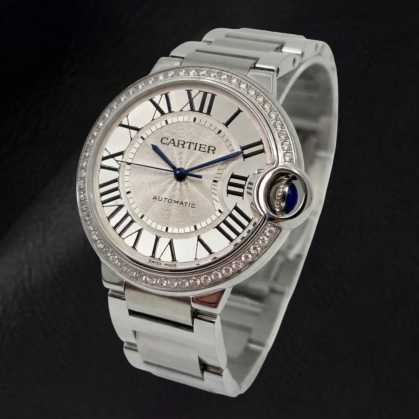 Cartier Ballon Bleu 36mm Silber Fabrikdiamant-Lünette
