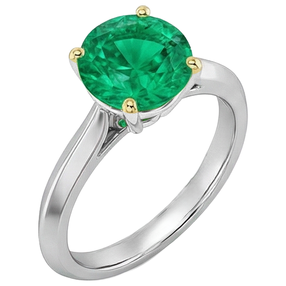 Rund-Brillant Smaragd Ring in Zweifarbiges 14K Gold – Frontansicht