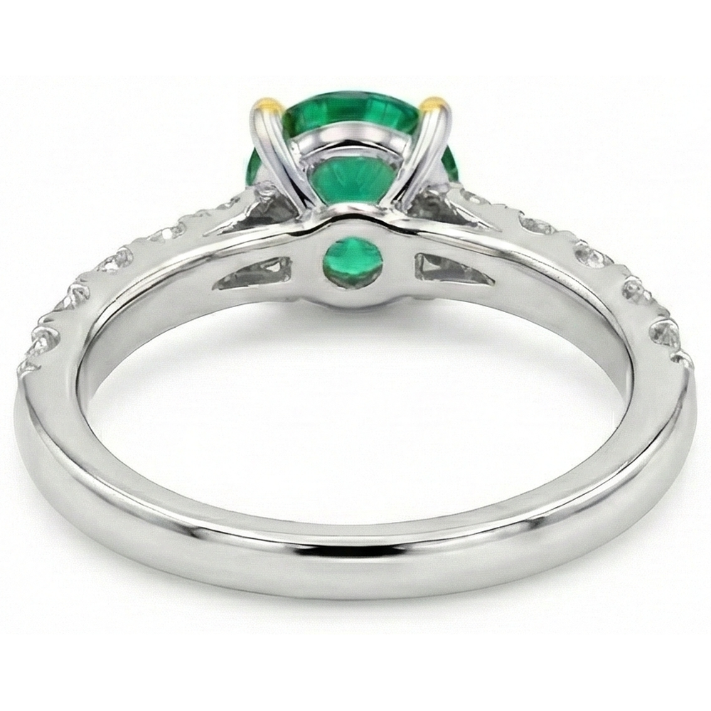 Brillantschliff Kolumbianischer Smaragd Ring in 14 Karat Zweifarbig Gold – Rückansicht