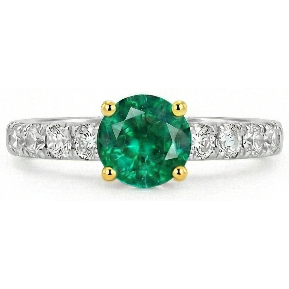 Kolumbianischer Smaragd Edelstein-Ring 2-Karat 14 Karat Zweifarbig Gold – Frontansicht