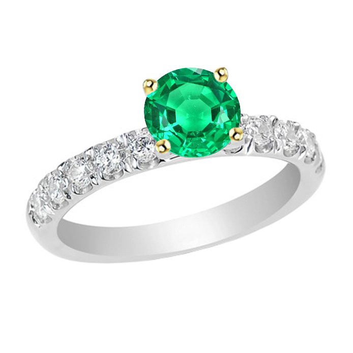 Brillantschliff Kolumbianischer Smaragd Ring in 14 Karat Zweifarbig Gold – Hauptansicht