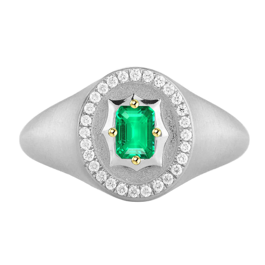 Edelstein-Ring Bicolor 14K Gold mit Smaragd – Hauptansicht