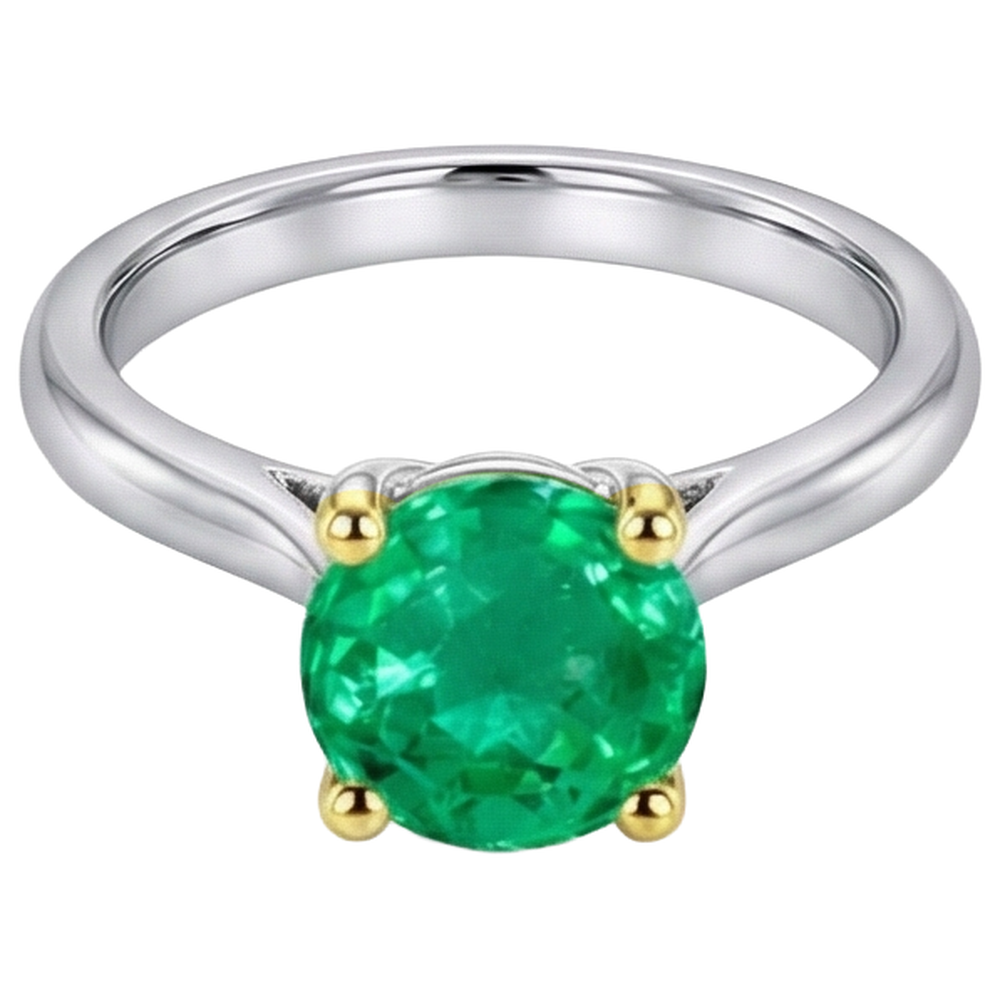 Rund-Brillant Kolumbianischer Smaragd Ring in Zweifarbiges 14K Gold – Schrägansicht