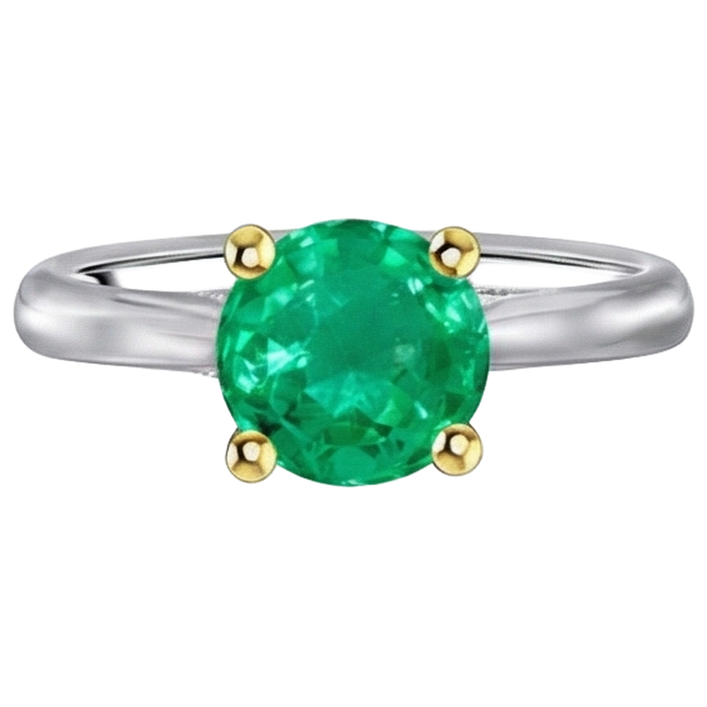 Kolumbianischer Smaragd Farbstein-Ring 3-Karat Zweifarbiges 14K Gold – Frontansicht