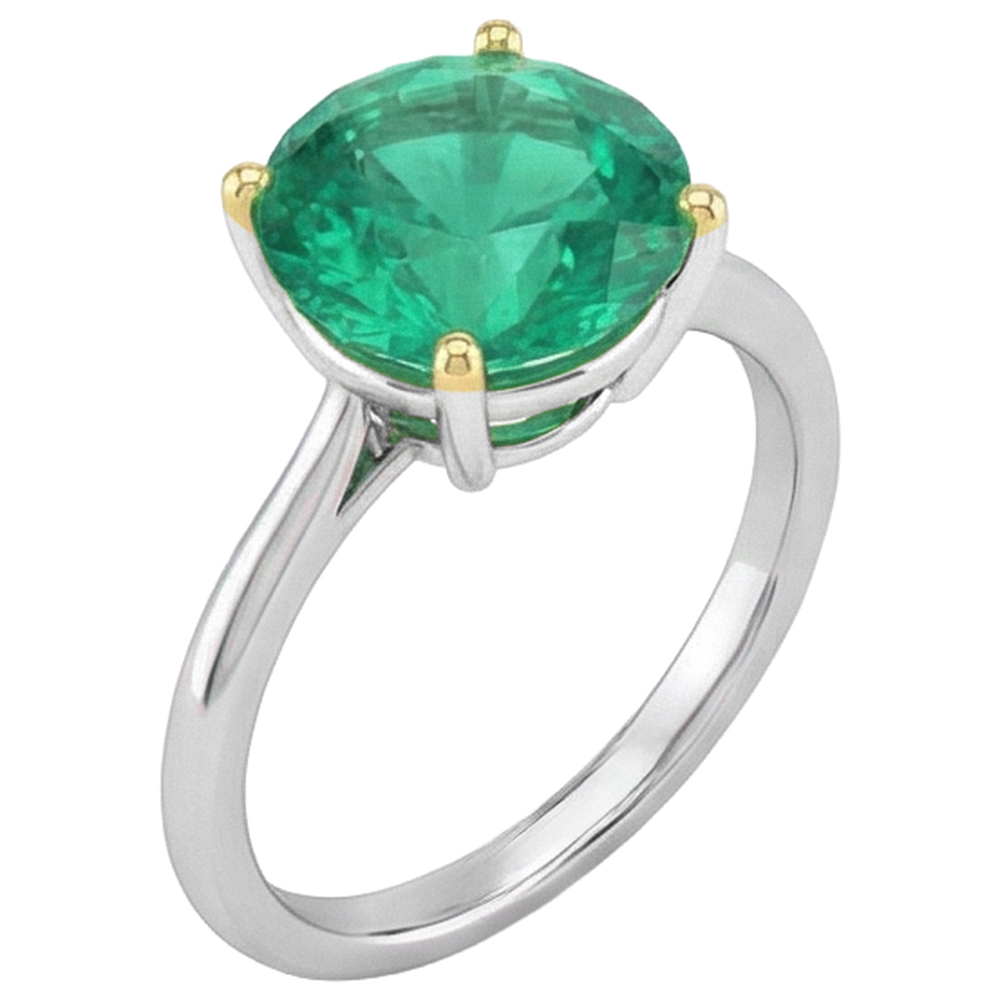 Schmuckstein-Ring 14 Karat Zweifarbig Gold mit Edler Smaragd – Frontansicht