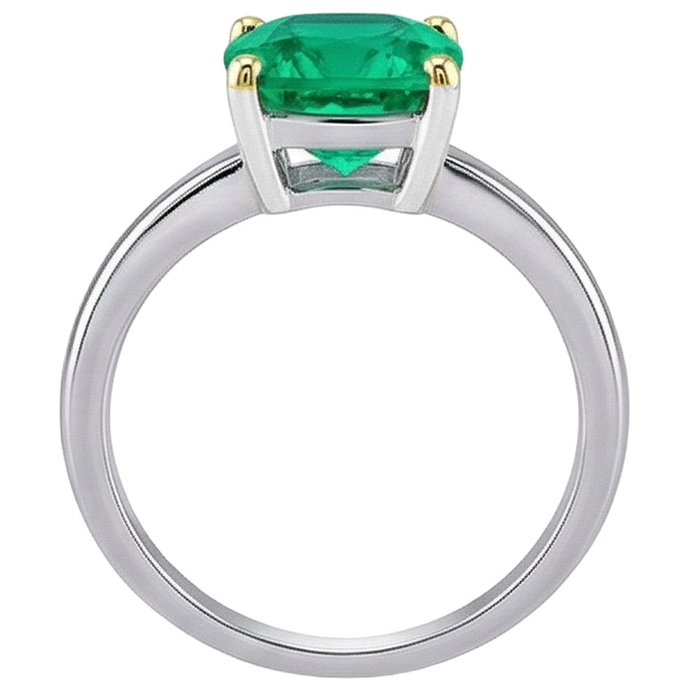 Cushion Smaragd Ring in Bicolor 14K Gold – Draufsicht