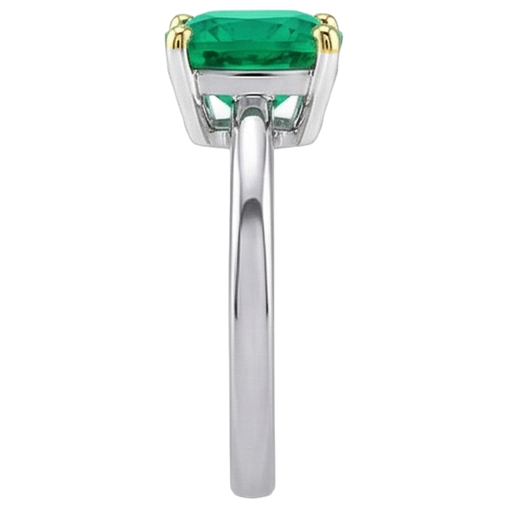 Smaragd Cushion Edelstein-Ring in Bicolor 14K Gold – Profilansicht