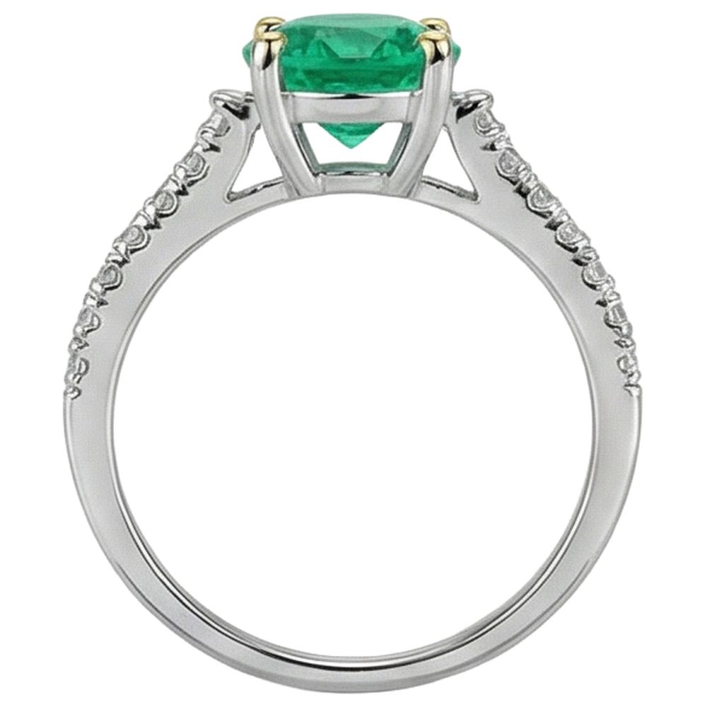 Kolumbianischer Smaragd Rund-Brillant Edelstein-Ring in Zweifarbiges 14K Gold – Draufsicht