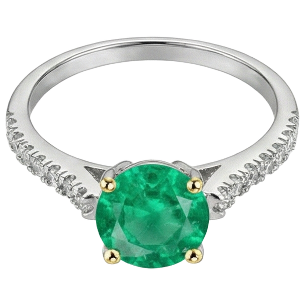 Kolumbianischer Smaragd Edelstein-Ring 1,50-Karat Zweifarbiges 14K Gold – Seitenansicht